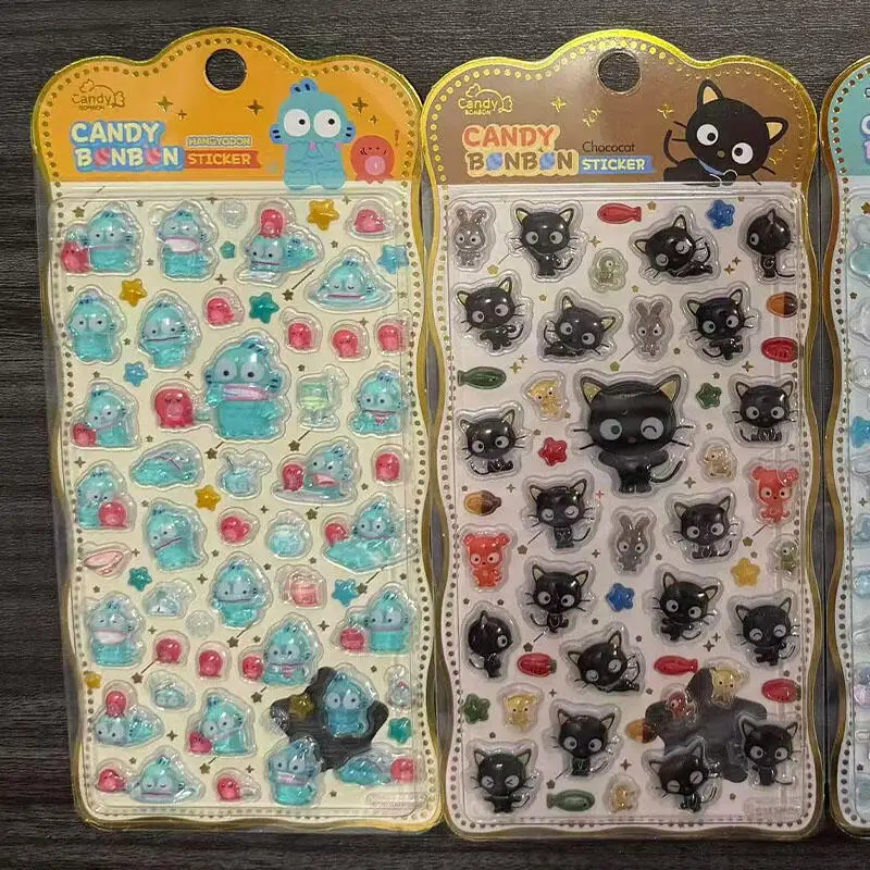 Pegatinas 3D de Cristal con Relieve de Chococat y Hangyodon, Artículos Kawaii de Anime, Decoración para Diario, Regalos para Estudiantes