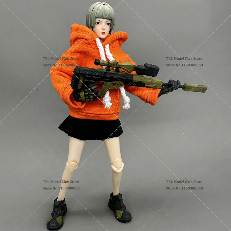 In Stock 1/12 Scale Female Soldier Casual Hooded Drawstring Pullover Solid Color Short Pleated Skirt For 6inch Action Figure