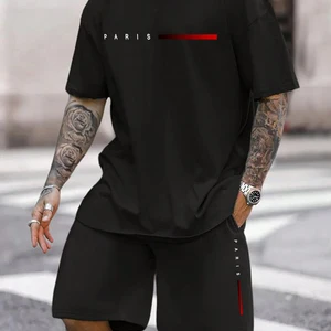 Herrenkurzer Kurzfilm -Sleeved T -Shirt und zwei Stück Rundkragenanzug, Trenddruck, wunderschöner Sportanzug, Gangsterabdruck, Sommeranzug 6 Hauptverkaufs -Gangsterhose - №6