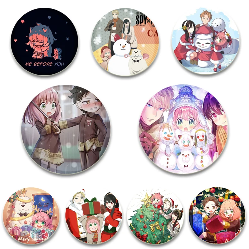 

58/44/32mm Anime Cartoon Character Forger Anya/Yor/Loid/Bond Lapel Pin Creative Round Brooch Badge for Backpack Decoration Gifts