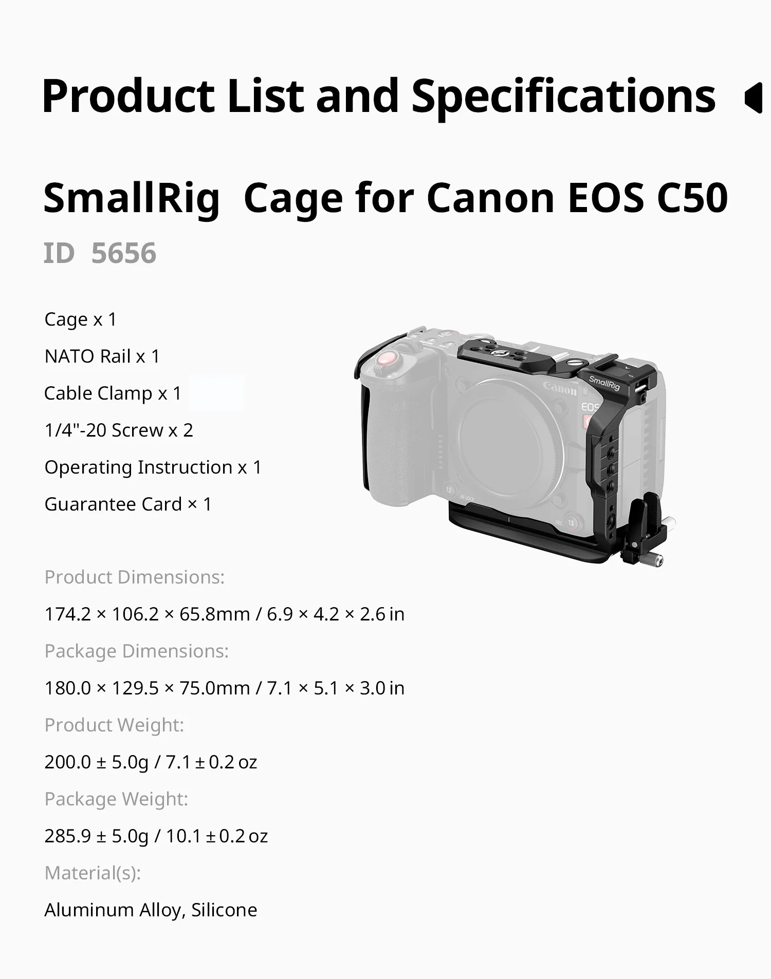 SmallRig C50 camerakooi voor Canon EOS C50 met NAVO-rail kabelklem Modulaire compatibiliteit met Canon's originele XLR-tophandgreep