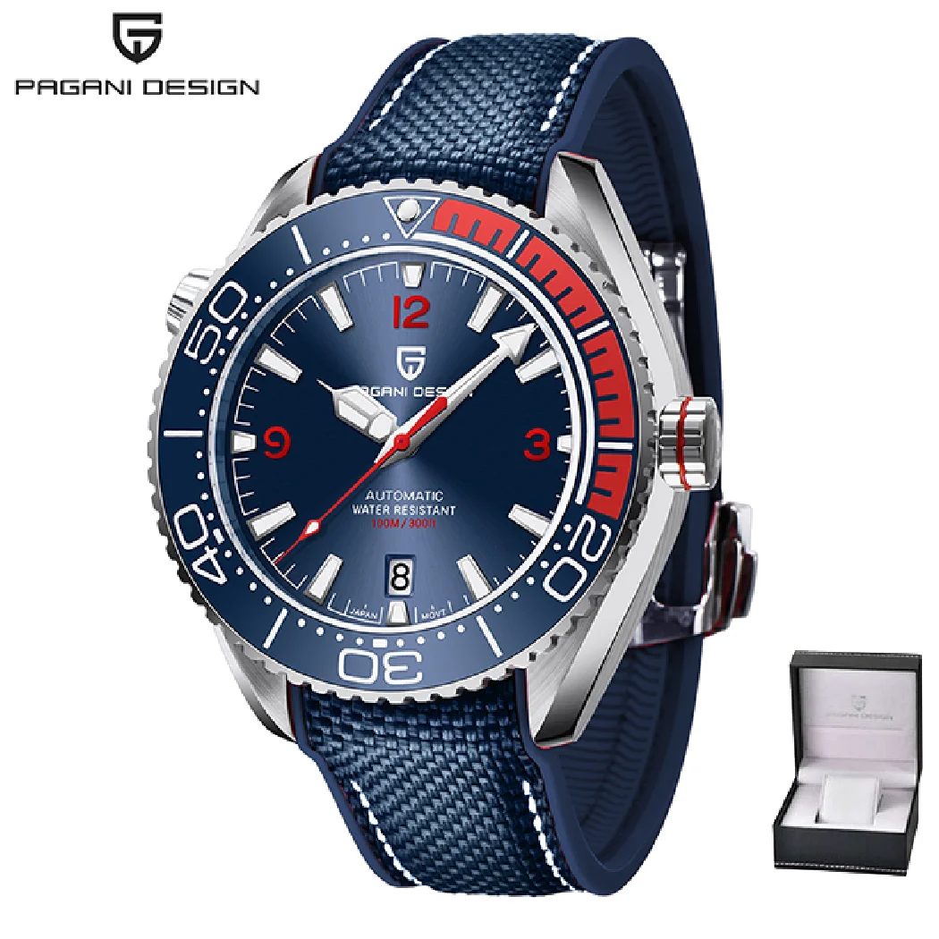 باجاني ديزاين ساعة يد ميكانيكية رجالية بعلامة تجارية راقية مقاومة للماء 100 متر زجاج ياقوت NH35A حركة ساعات أوتوماتيكية رجالية