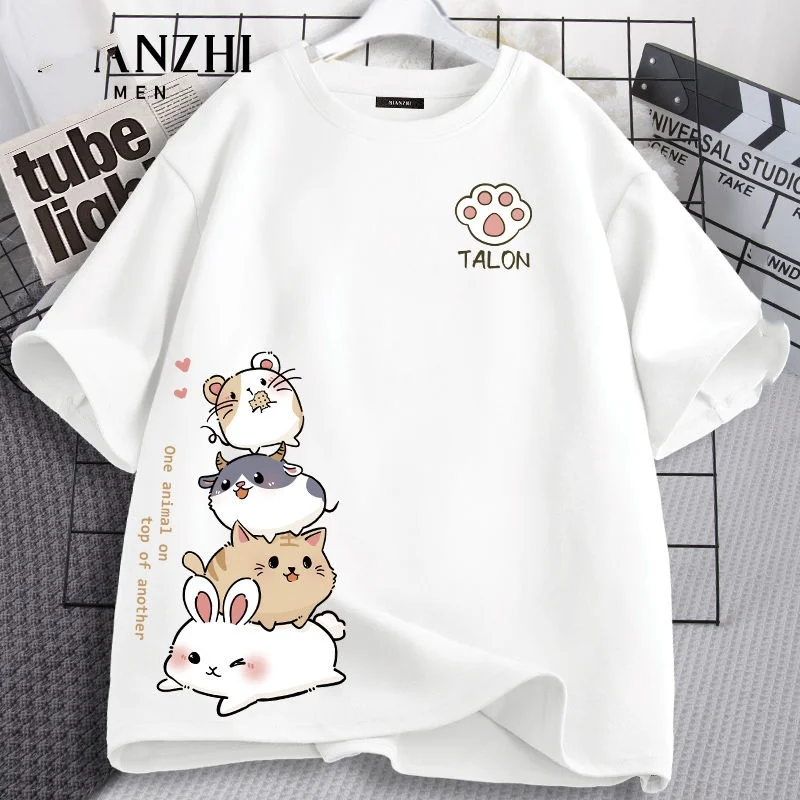 Kinder Sommer Baumwoll-Kurzarm-T-Shirt mit Niedlichem Tiermotiv, Mädchen Schulstil-Oberteil, Streetwear, Weich und Atmungsaktiv für Tägliches Tragen – Detail 5
