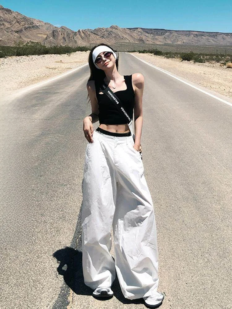 

Белые повседневные брюки-парашюты Lililiwj для женщин, летние, тонкие, спортивные, свободные, широкие, с защитой от солнца, с высокой талией, хлопковые