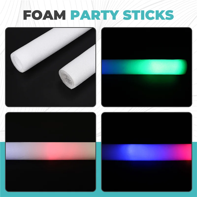 AF95-12Pcs أعواد إسفنجية مضيئة، عصي رغوة LED متوهجة مع 3 أوضاع تأثير وامض للحفلات والحفلات الموسيقية والمناسبات