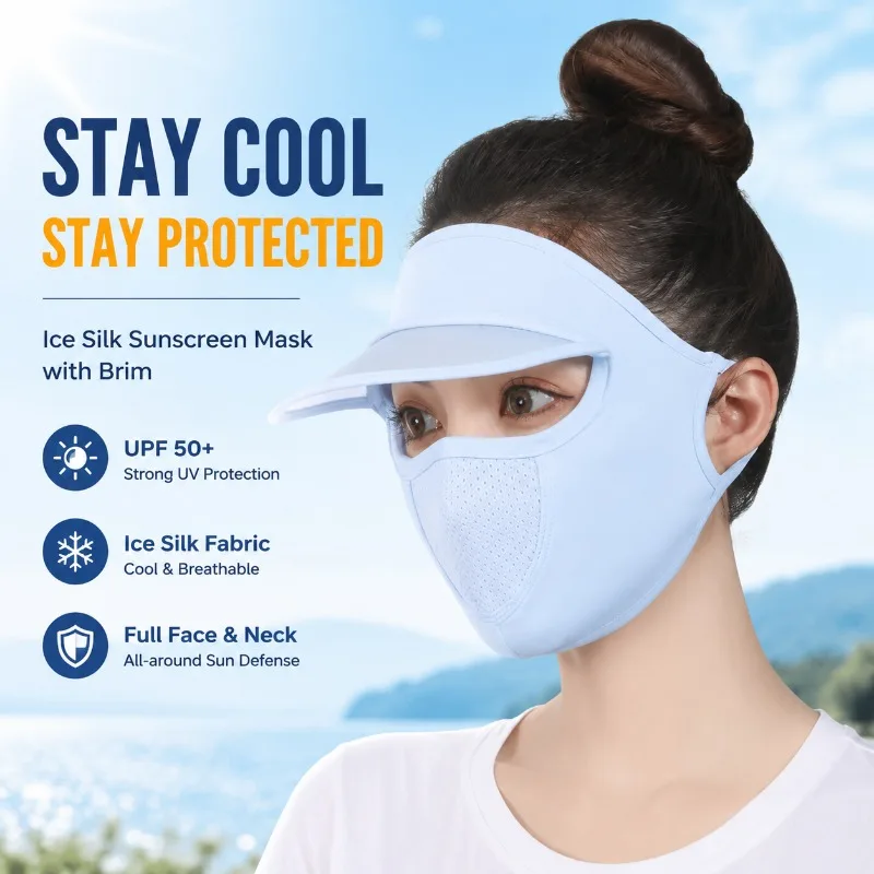 

Summer Sunscreen Ice Silk Mask UV Protection Face Cover with Cycling Sun Hat Cap
