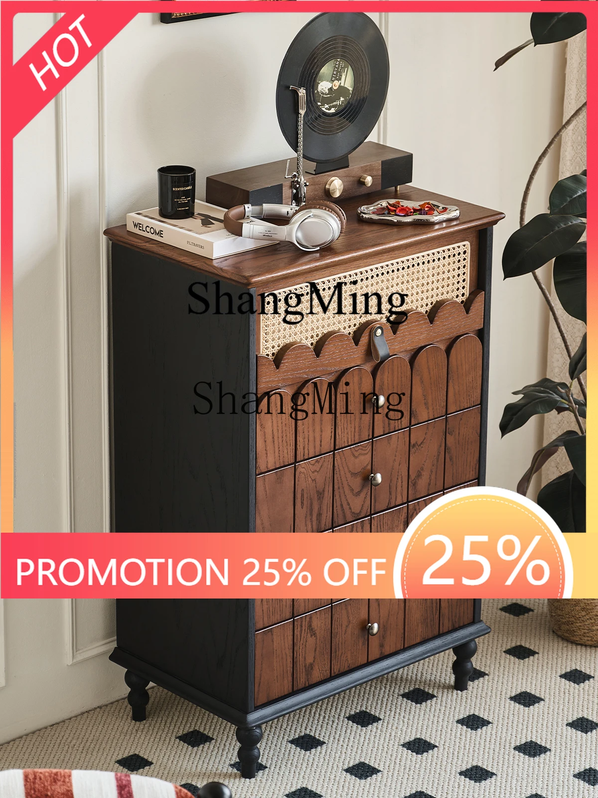 

FG Vintage Style Chest of Drawers Living Room Solid Wood Five Six Seven Eight Nine Drawer Retro Bedroom Storage Chest of Drawers