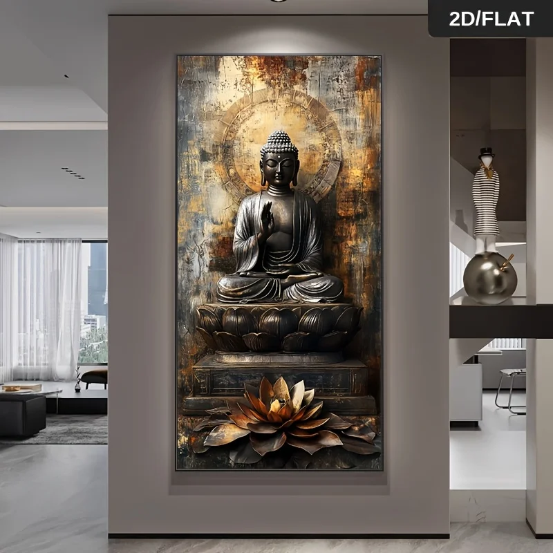 1pc frameless Canvas Painting Frameless Modern Abstract Meditative Buddha, for Lotus Symbol Canvas Wall Art Decor for Living Roo