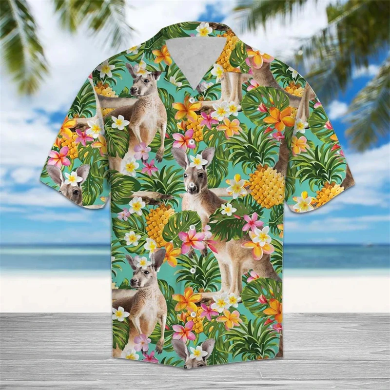 

Tropical Pineapple Animal Graphic Hawaiian Shirts Summer Fashion Short Sleeve 3D Printed Shirt Loose Breathable Lapel Blouse