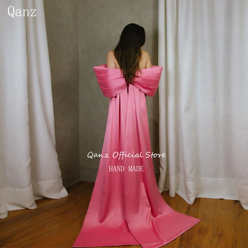 Qanz Hot Pink Elegant Evening Dresses Mermaid Satin Party Dresses Luxury Dubai Formal Dresses for Women 2024 Customized