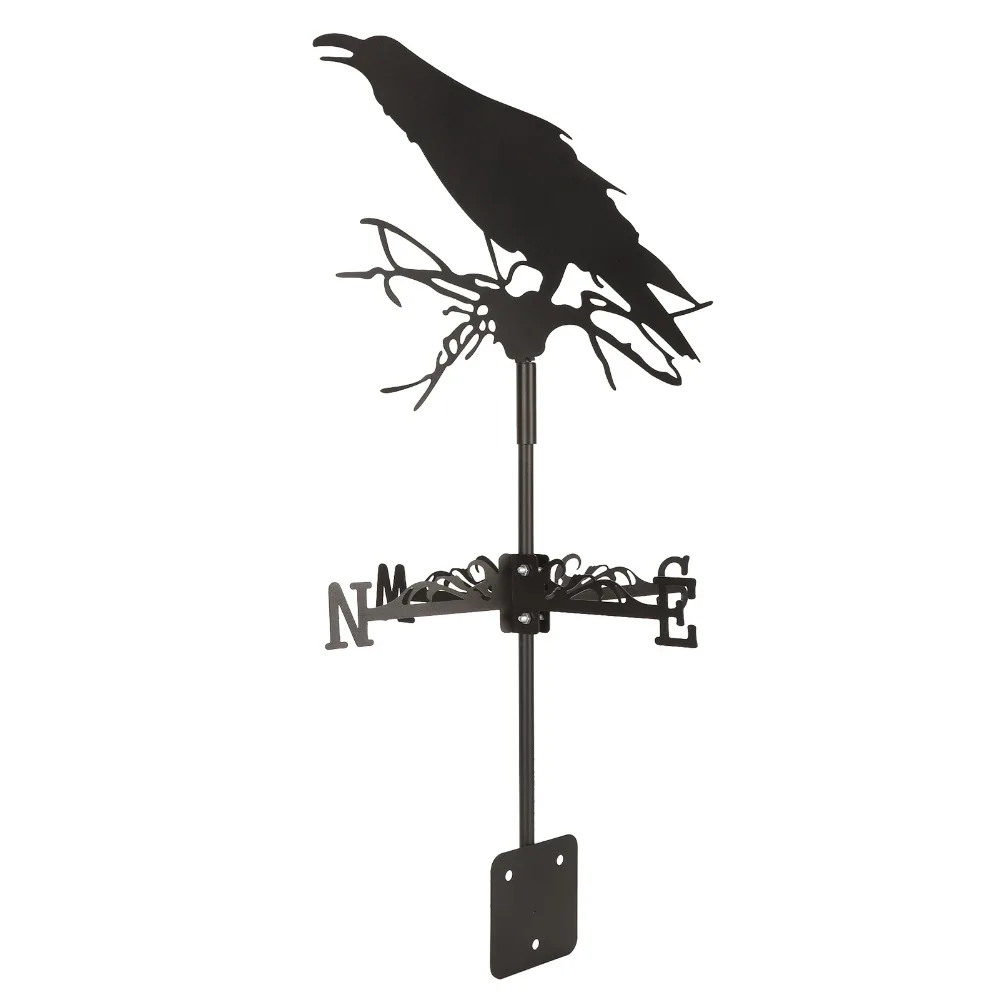 Classic Crow Weathervane Black Iron Weather Vane Raven Animal Shape Wind Direction Indicator Barn Sheds