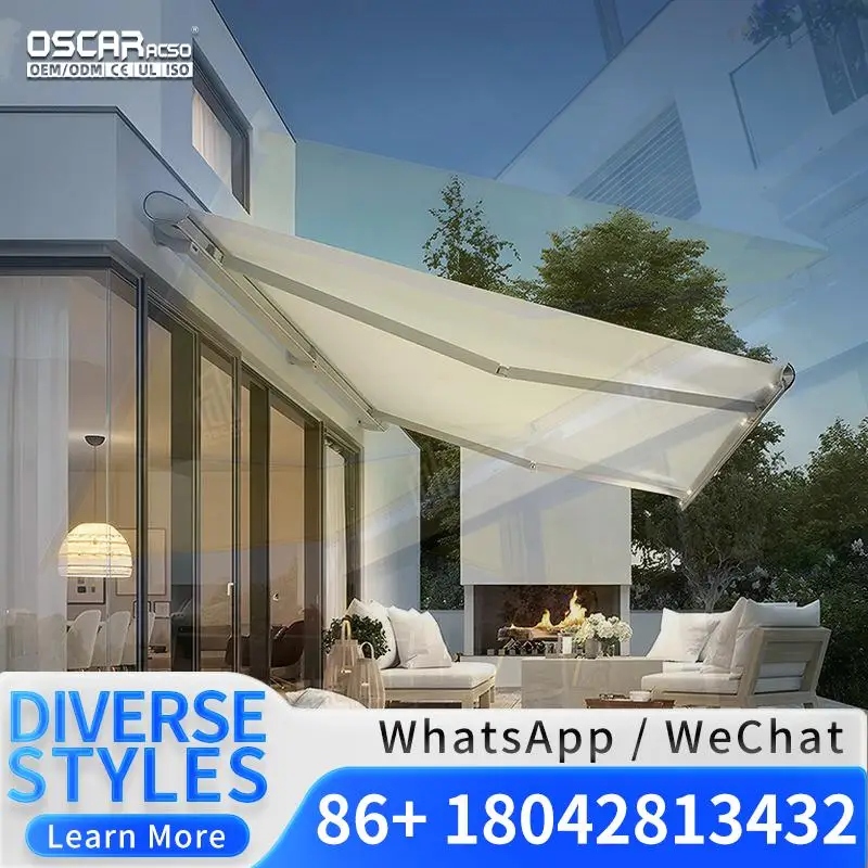 Outdoor Retractable Telescopic Aluminum Alloy Curved Arm Awnings for Folding Balcony Courtyard Facade Rain Protection Retractabl