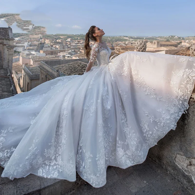 Flavinke Abiti da sposa eleganti personalizzati Donne Applicazioni di perline Lace Up Sexy scollo a V Abito da sposa principessa Abiti da sposa