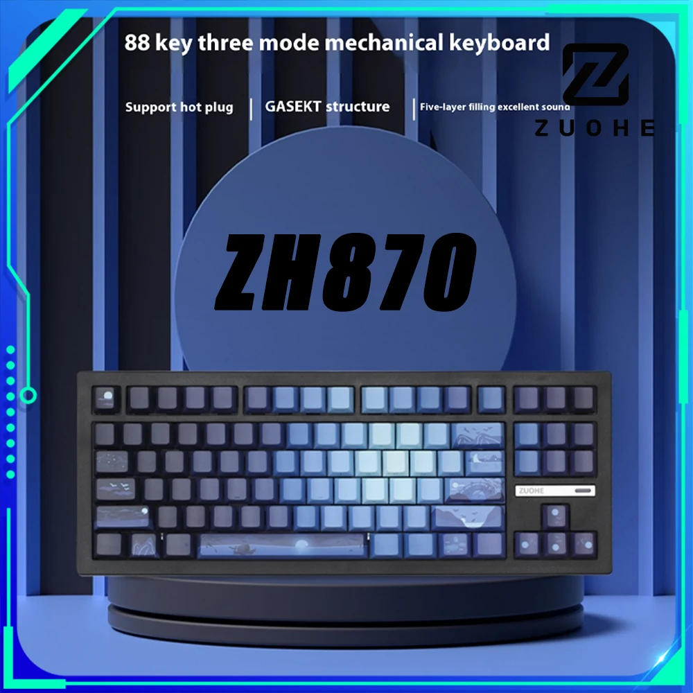 Zuohe ZH870 Mechanical Keyboard Three Mode RGB Bluetooth Wireless Gaming Keyboard Hot Swap 88Keys Custom Pc Gamer Accessories