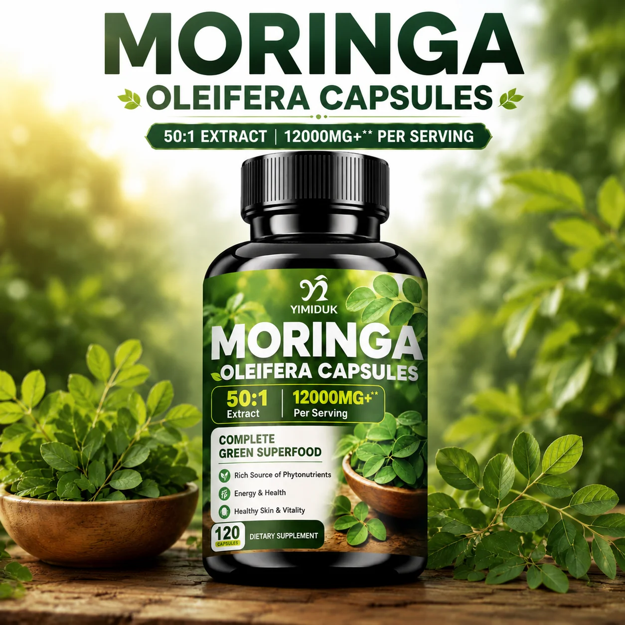High Concentrated Moringa Leaf Supplement, Turmeric Black Pepper, Support Workout Recovery, Glowing Skin & Full Body Vitality