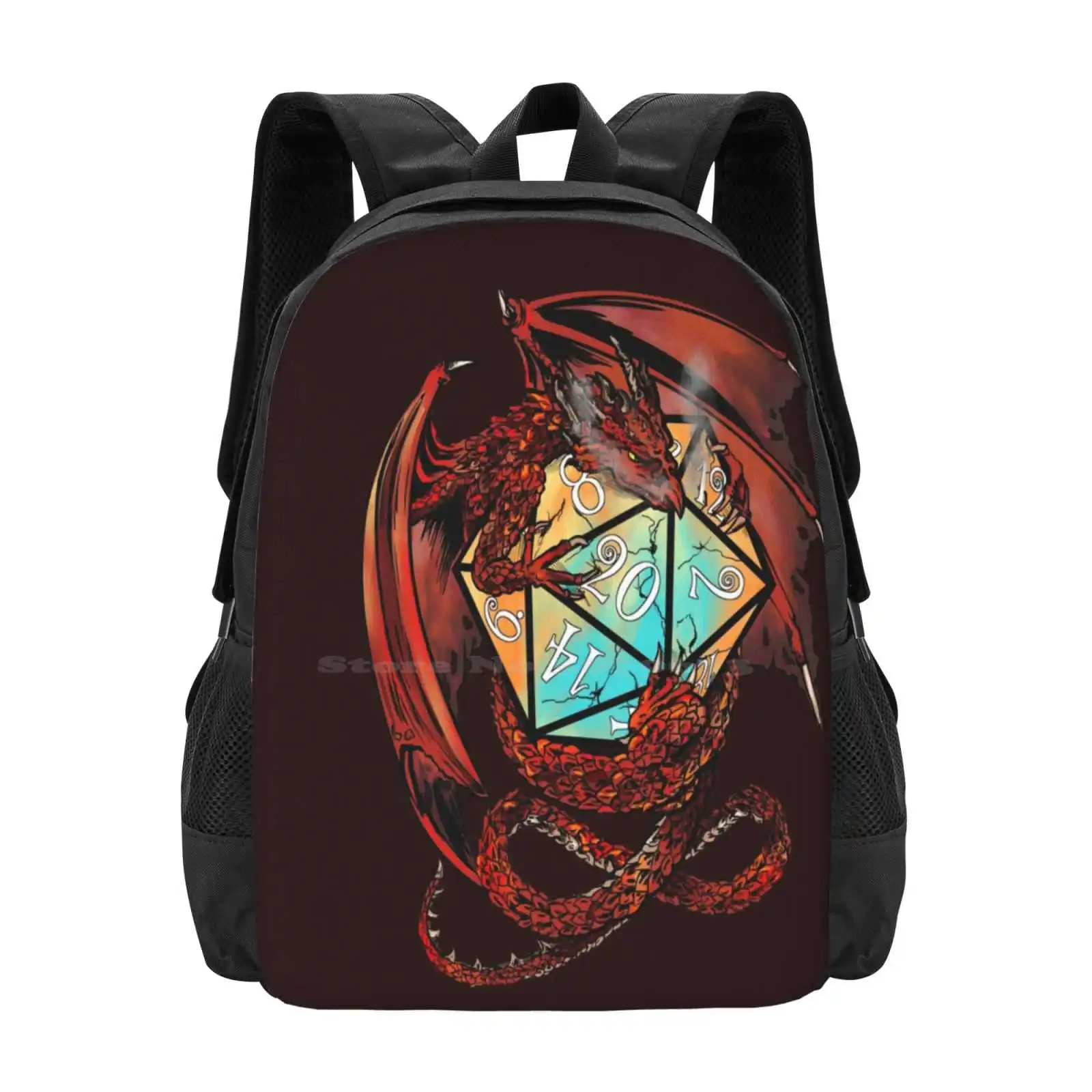 Red Dragon Dice Mochila para Estudante, Escola, Laptop, Travel Bag, D20, Dragons Pathfinder, Role Play Games, Jogos de mesa