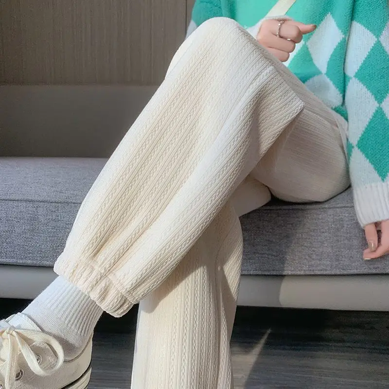 

Striped Plush Warm Chenille Women Sports Pants 2023 New Autumn Winter Fashion Trousers Casual Loose Fit Leggings Wide Leg Pants
