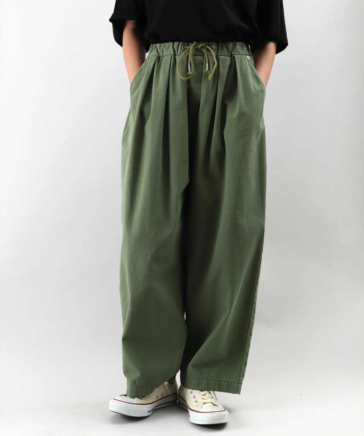 

Spring 2025 High Waist Loose Straight Leg Casual Work Pants Pure Cotton Waed Elastic Waist Comfortable Long Trousers