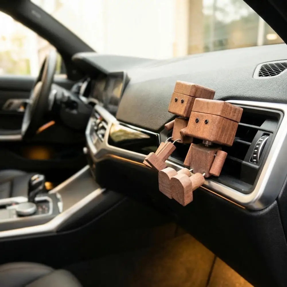 Wooden Robot Car Air Freshener Aromatherapy Movable Figurine Car Interior Decoration Desktop Ornament Ideal Gift For Friends
