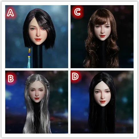 

В наличии: Скульптура женской головы 1/6 масштаба | Гетерохромия, синие глаза, азиатские черные длинные волосы / серебристые волосы | Для бесшовного тела фигурки солдата 1/6 масштаба