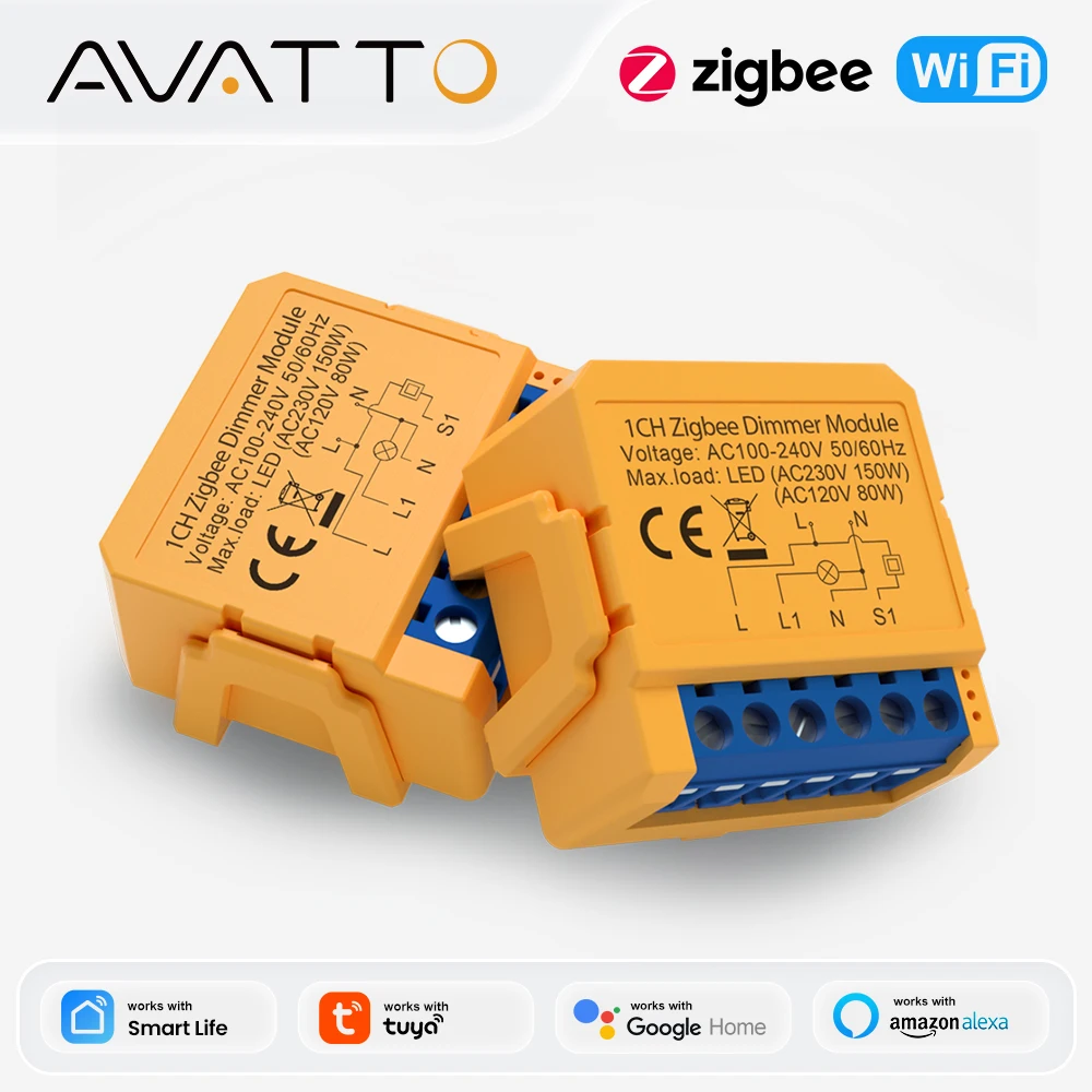 

Модуль диммера AVATTO Tuya ZigBee/WiFi DIY, 1/2-канальный выключатель, поддержка двухстороннего управления, работает с Alexa и Google Home