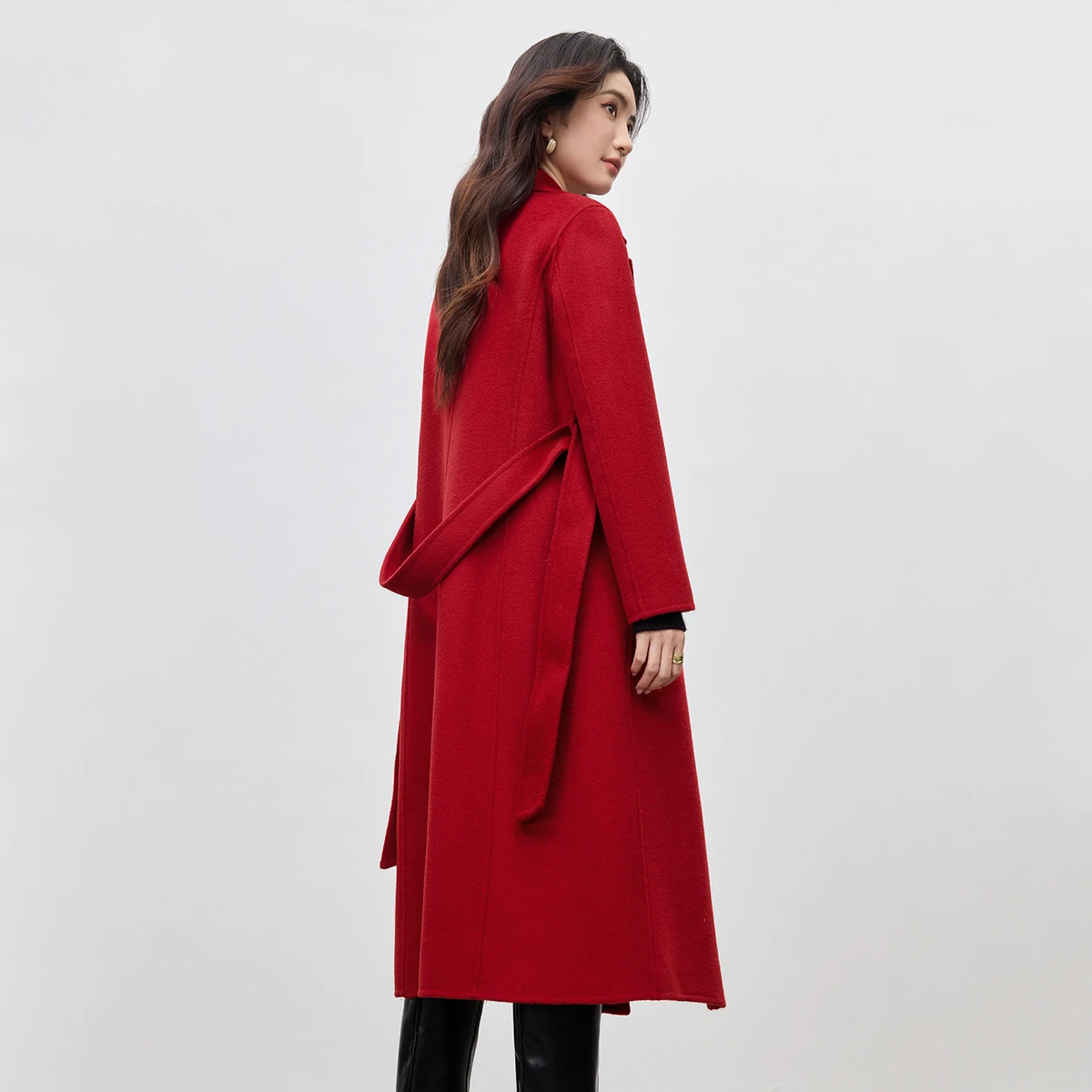 SENTUBILA Women's Red Long Coats Double-faced Woolen Jackets 2026 Autumn Chic Minimalist Elegant  Ladies Clothing W54OG3689X