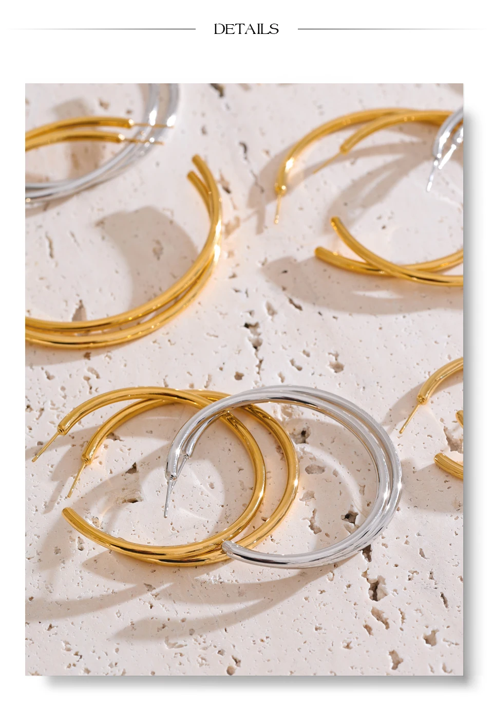 Yhpup 25/30/40/50/60/70mm Minimalist C-Shape Round Daily Hoop Earrings Stainless Steel Versatile Popular PVD Waterproof Jewelry – Detail 18