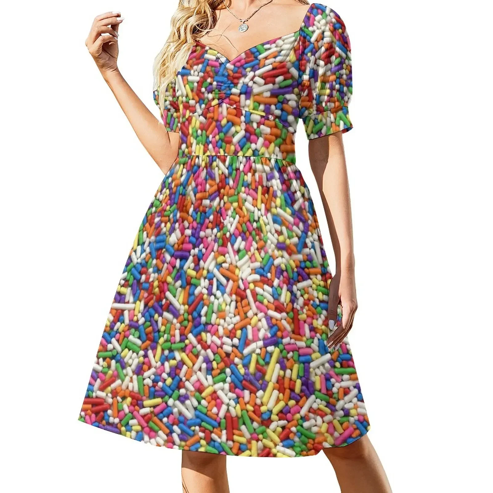 

Rainbow Sprinkles Short-Sleeved Dress luxury dress wedding guest dress 2025