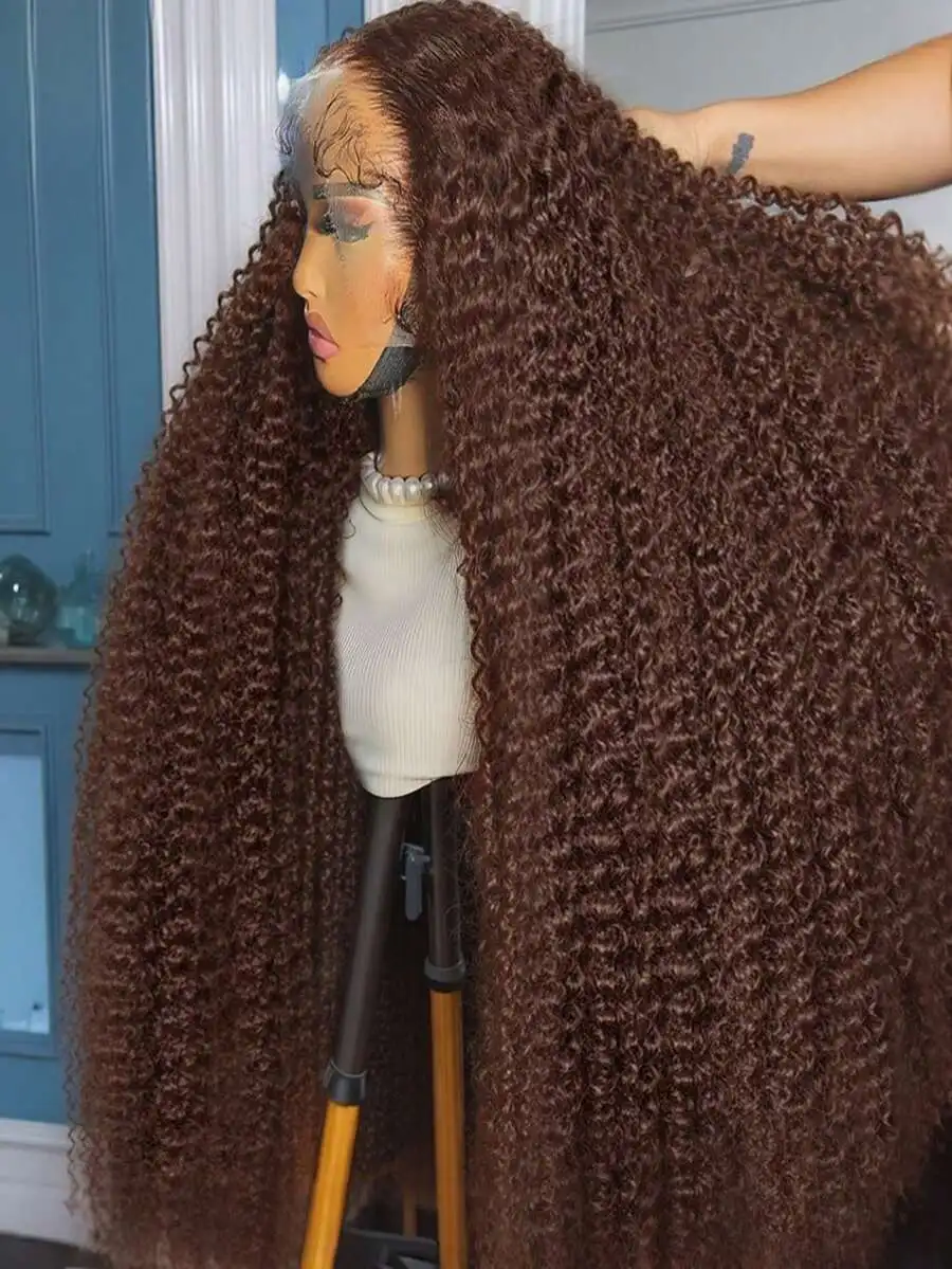 

30 дюймов 13x6 Прозрачный парик из натуральных волос на фронтальной части шнурка Глубокая волна 200% Плотность Бразильский вьющийся шоколадно-коричневый парик 13x6 для женщин