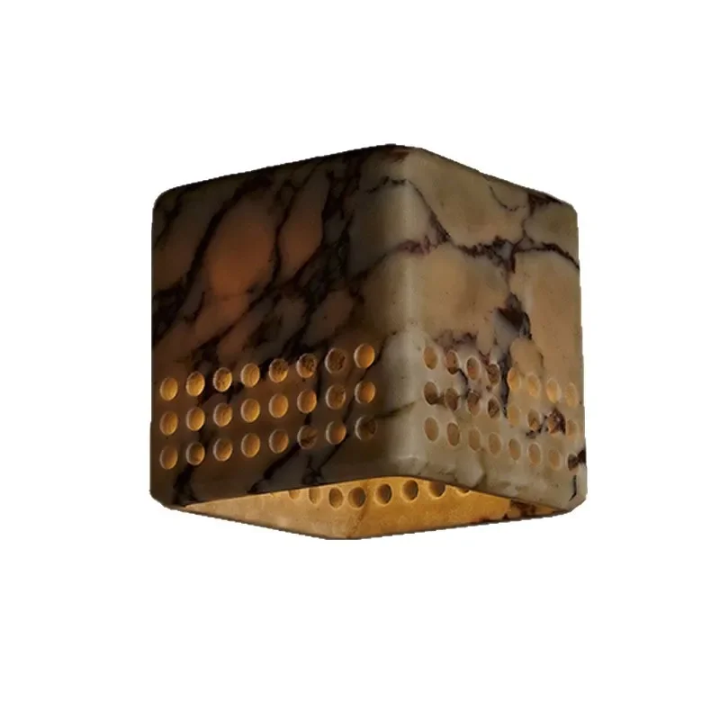 Wabi Sandy Wind Natural Marble Square Ceiling Light Designer Model House Villa Light Luxury Hotel Aisle Entrance Light