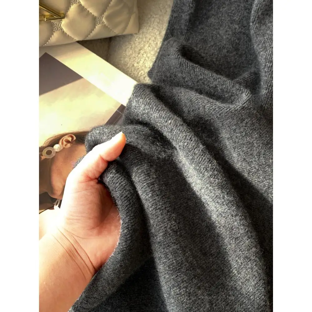 ey Thiened 00 الصوف محبوك بنطال ذو قصة أرجل واسعة المرأة فضفاضة عادية Camere مستقيم الساق بنطلون مريح l الخصر