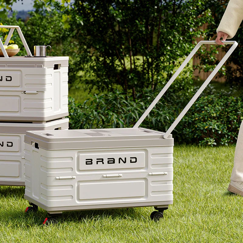 large-capacity-camping-storage-box-wheel-carried-portable-shopping-cart-foldable-with-brake-handle-long-pole-carbon-steel-pole
