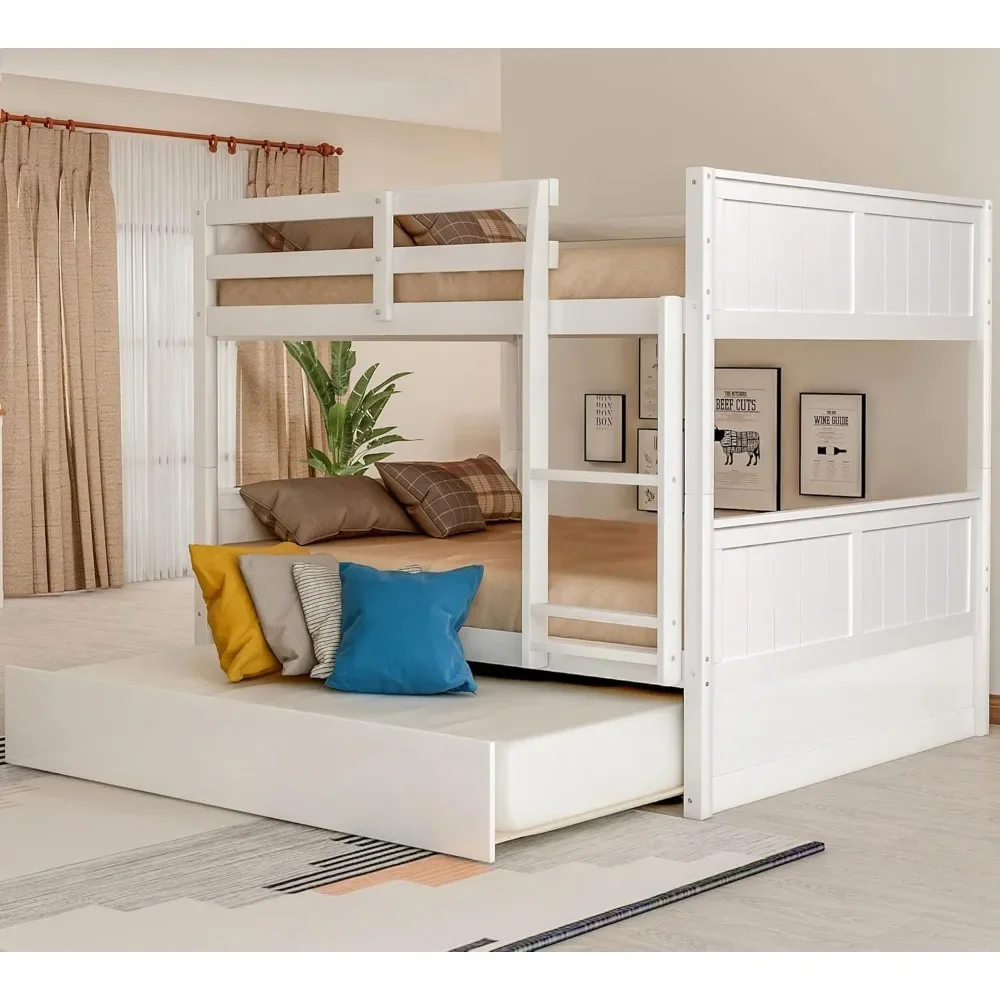 Bunk Bed ,with Full-Length Safety Guard Rail and Ladder, Can Be Separated To 2 Full Size Platform Beds,Solid Wood Bunk Beds