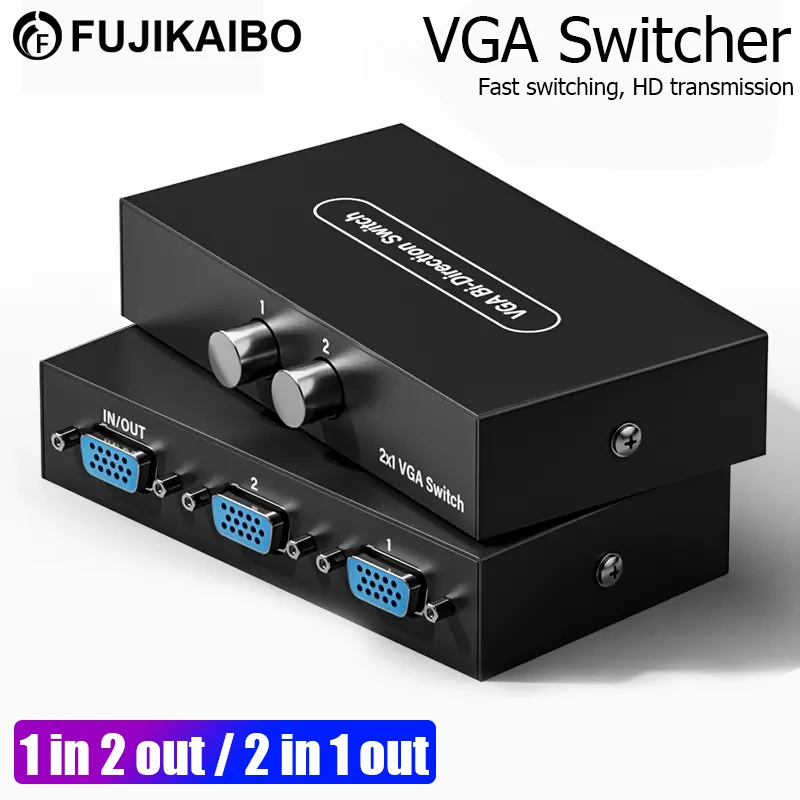 2 in 1 out or 1 in 2 out VGA Splitter Switch Video Converter Adapter 1080P VGA Cable Switcher For Projector Display PC TV Laptop