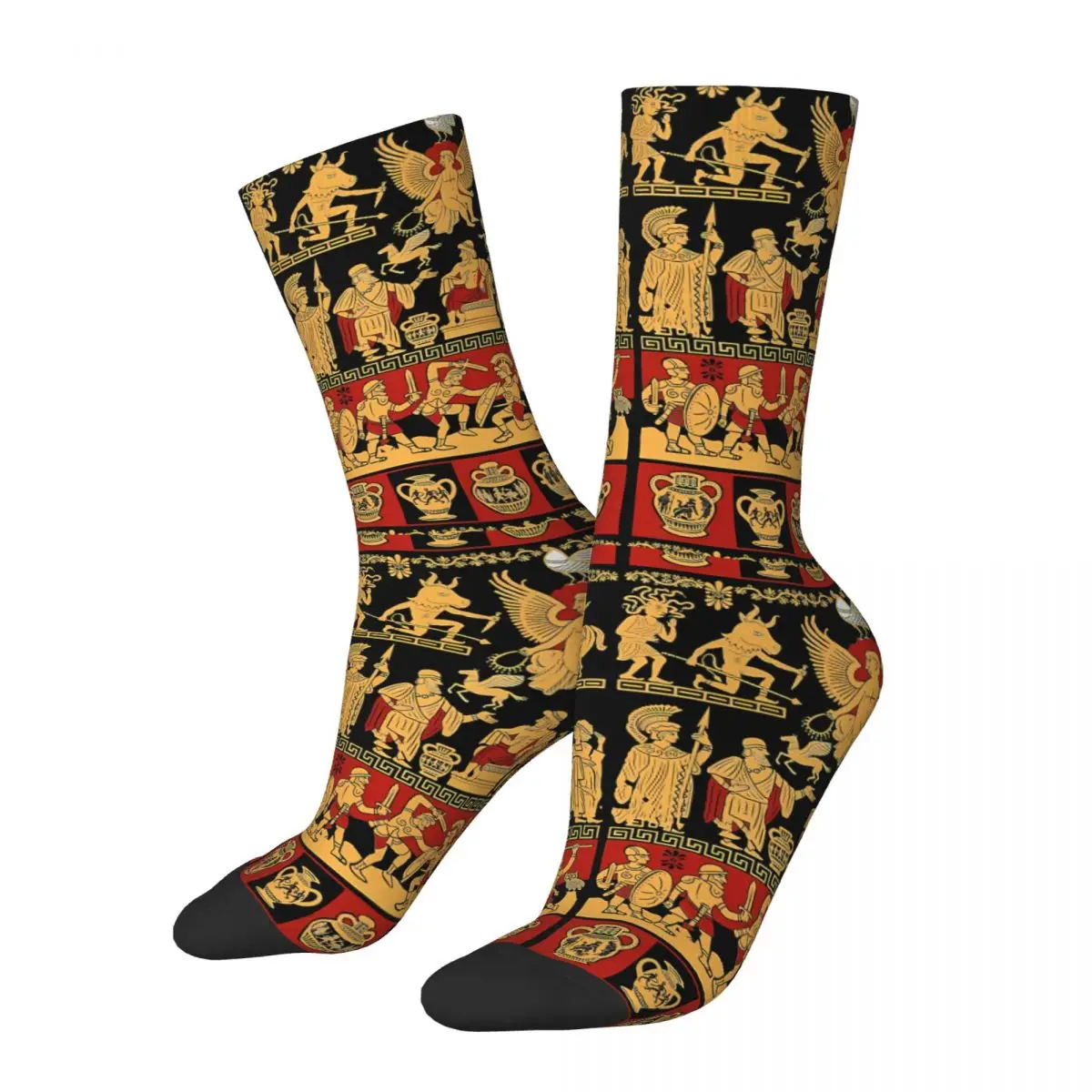 Funny Crazy Sock for Men Ancient Greece Hip Hop Medusa Mythology Happy Breathable Pattern Printed Boys Crew Sock Novelty Gift