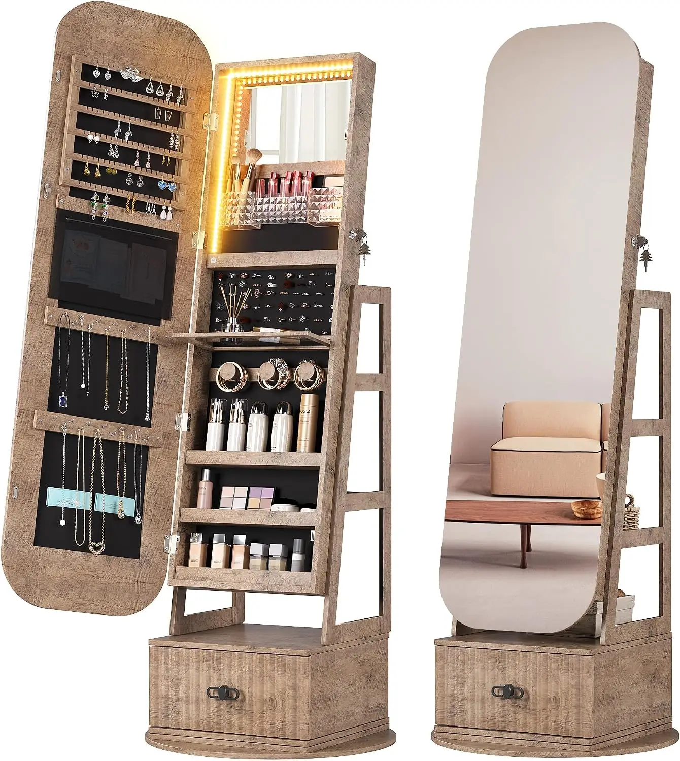 360 Swivel Jewelry Armoire Organizers Full Length Mirror