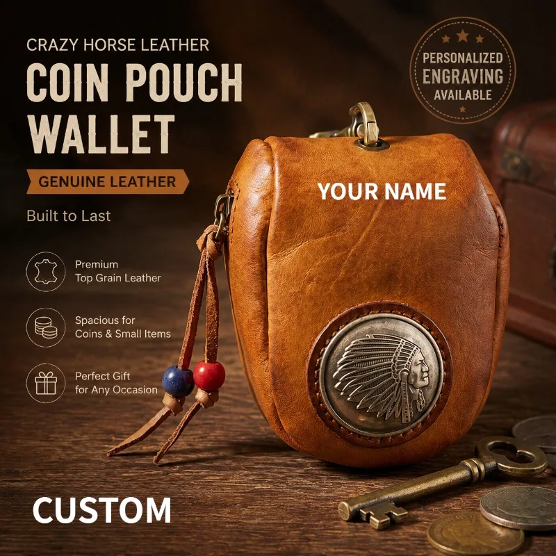 Handmade Retro Top Layer Cowhide Car Key Holder Personalized Engraved Real Leather Pouch Keychain
