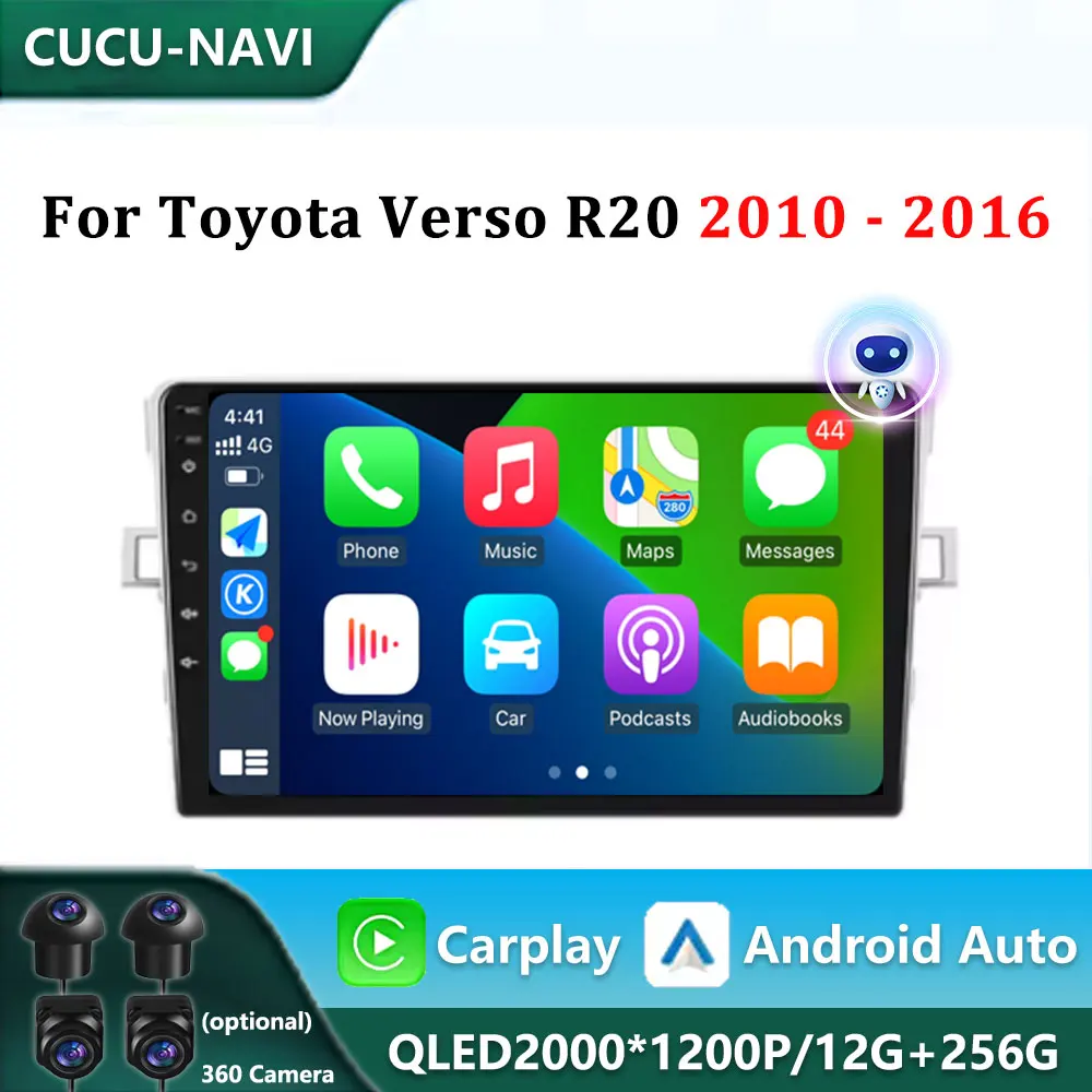Carplay لسيارة Toyota Verso R20 2010 - 2016 نظام أندرويد الذكي نظام تحديد المواقع نافي فيديو مشغل وسائط متعددة واي فاي BT 4G شاشة تعمل باللمس