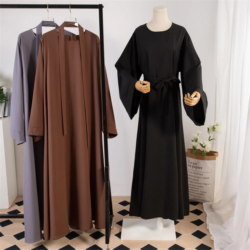 

Basic Plain Nida Abaya with Belt High Quality Muslim Women Modest Simple Dress Eid Ramadan Islamic Clothing Dubai Turkey Dress