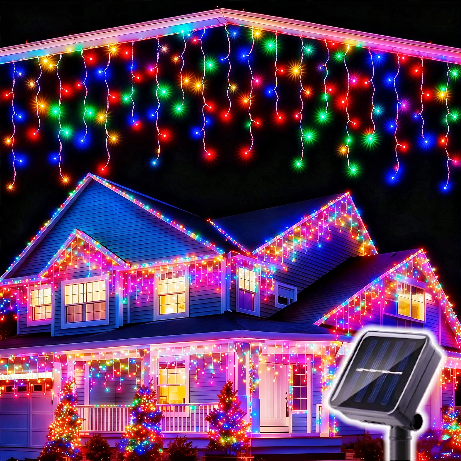 96/162 Solar LED Icicle String Lights Outdoor Eaves Curtain Fairy Light Christmas Party Decor Lights for Garden Balcony Stairs