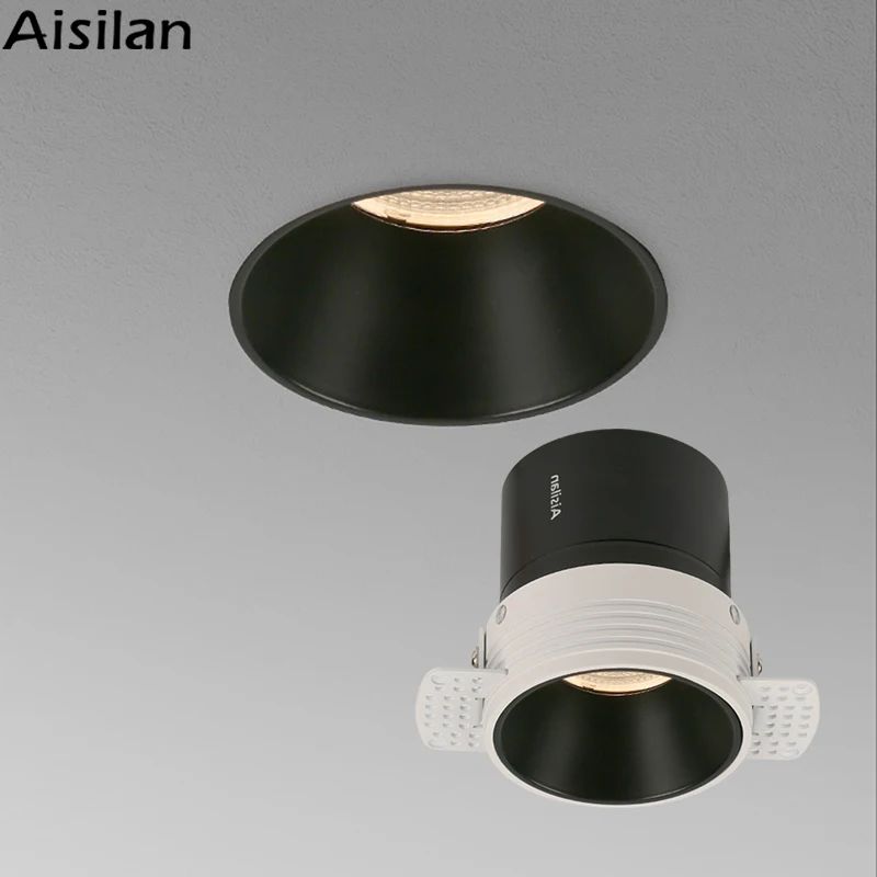 Aisilan LED Recessed Downlight COB Chip CRI97 Frameless Spot Lamp Minimalist Easy Installation for Living Room Bedroom