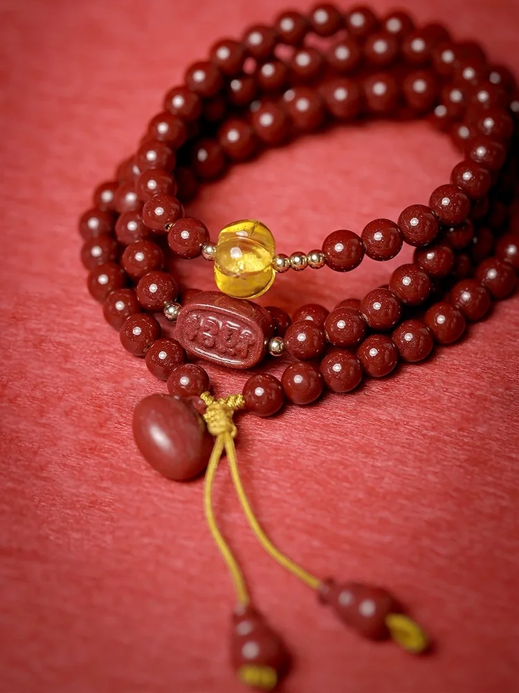 Natural cinnabar purple gold sand 108 beads multi circle beads rosary bracelet Gourd lucky bag transfer beads bracelet