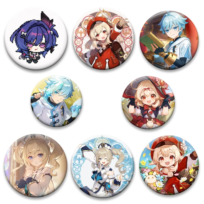 Klee,Chongyun,Barbara Gunnhildr,Paimon,Prune Game Character Pins Round Cartoon Brooches Exquisite Badge for Backpack Accessories