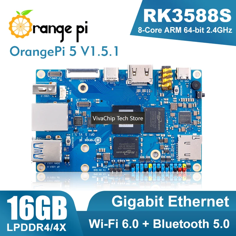 VivaChip TechOrange Pi 5 16GB V1.5.1 Single Board Computer Rockchip RK3588S Run AI Tasks