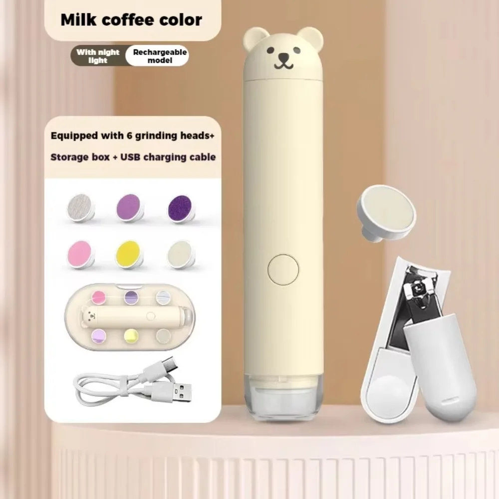 Little Bear Electric Nail Grinder Anti Scratch Soft Light Nail Filer Clippers Speed Adjustment Quiet Operation