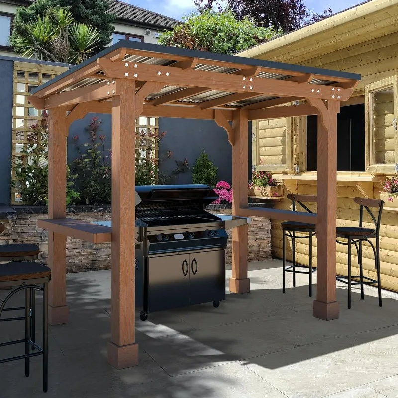 

8’x5’ Grill Gazebo, BBQ Gazebo Shelter with Galvanized Steel Roof, Cedar Frame, Patio Gazebo for Barbecue, Backyard, Garden