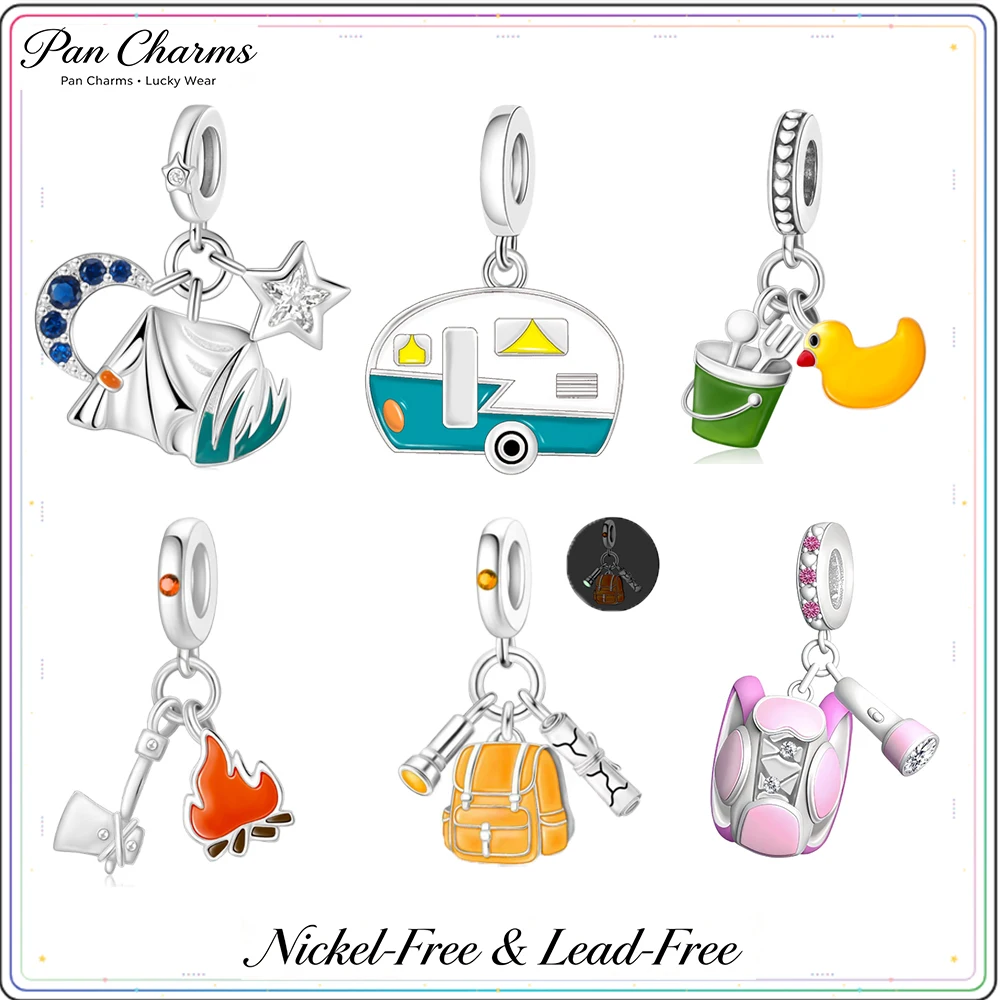 Pan Charms Outdoor RV Camper Tent Flashlight Pendant Charm Camping Family Travel Souvenir Jewelry for Bracelet Necklace DIY Gift