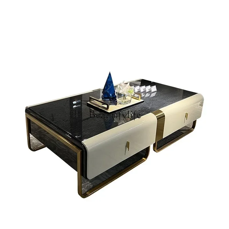 

FG44Italian light luxury solid wood coffee table household villa living room simple rectangular coffee table