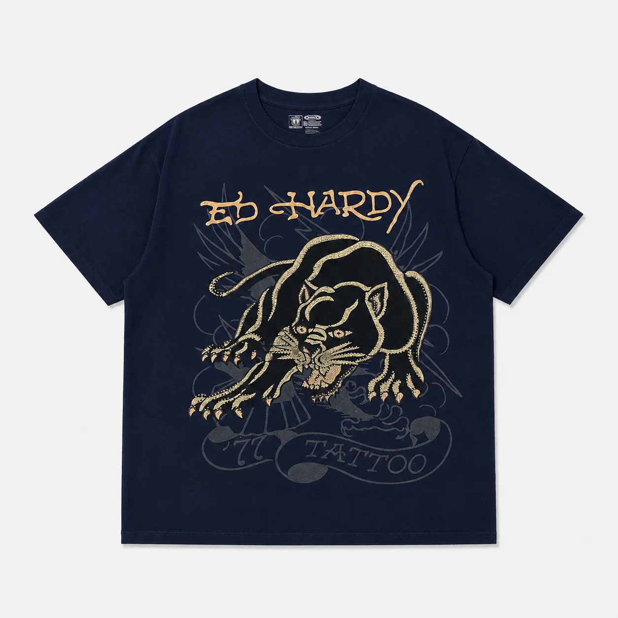 Ed Hardy Black Panther Gold Outline Tattoo Print T Shirt Unisex Loose Oversized Harajuku Streetwear Cotton Summer Graphic Tee view 4