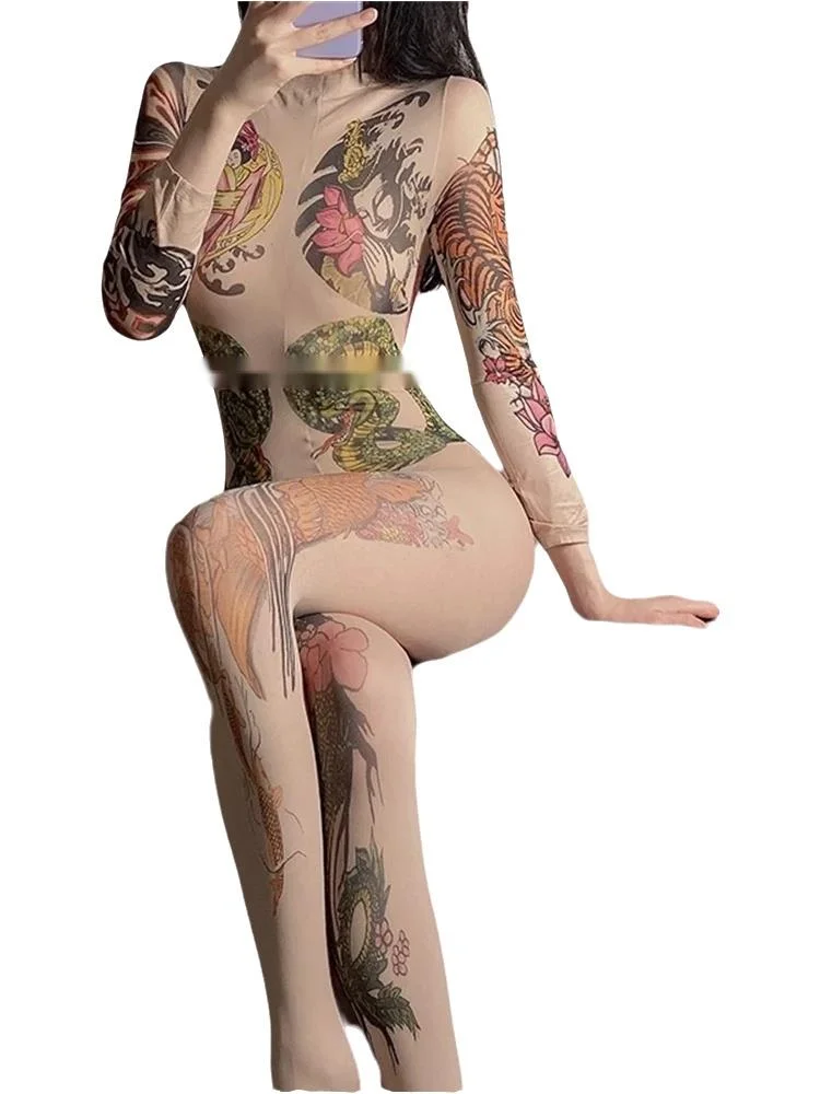 Exotic Sexy Sweet Tattoos Chinese Style Woman Full Sleeve Skinny Slim Cosplay Fileopen Jumpsuits Hot Korean Girl Female SIFU